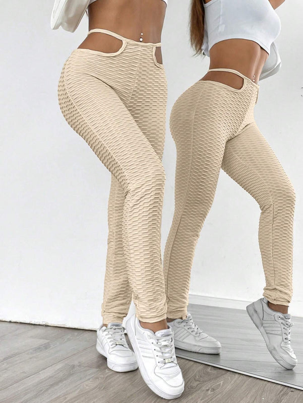 Frenchy Pantalones de yoga con textura ajustados, adelgazantes