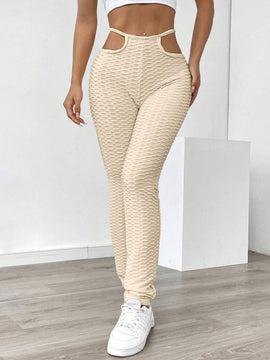 Frenchy Pantalones de yoga con textura ajustados, adelgazantes