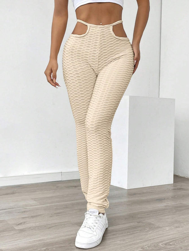 Frenchy Pantalones de yoga con textura ajustados, adelgazantes