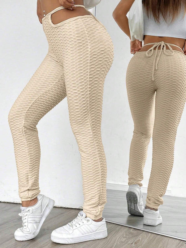 Frenchy Pantalones de yoga con textura ajustados, adelgazantes