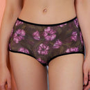 Eraneu Shorts romanticos para mujer de malla tejida con estampado floral y cintura baja