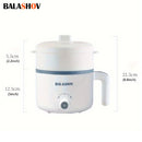 BALASHOV 1.7L Olla Eléctrica con Vaporizador, Cocinero Rápido Antiadherente, Control de Doble Potencia, Enchufe de EE. UU., 110-130V, para Ramen, Sopa, Dumplings, Avena - Accesorio de Cocina Portátil, Blanco