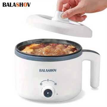 BALASHOV 1.7L Olla Eléctrica con Vaporizador, Cocinero Rápido Antiadherente, Control de Doble Potencia, Enchufe de EE. UU., 110-130V, para Ramen, Sopa, Dumplings, Avena - Accesorio de Cocina Portátil, Blanco