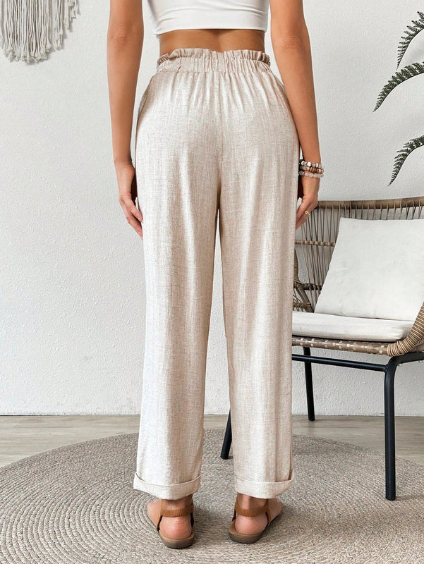 Vcay pantalon largo casual y elastico de unicolor para vacaciones con cintura elastica