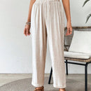 Vcay pantalon largo casual y elastico de unicolor para vacaciones con cintura elastica
