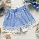 WYWH Shorts de cintura alta en azul y blanco con detalle elastico y empalme de encaje para mujer durante las vacaciones de verano