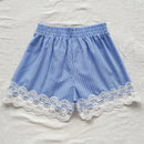 WYWH Shorts de cintura alta en azul y blanco con detalle elastico y empalme de encaje para mujer durante las vacaciones de verano