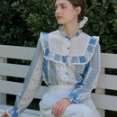 Simple Retro Camisa de cuello alto con ribete de volantes y parches de poliester