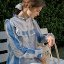 Simple Retro Camisa de cuello alto con ribete de volantes y parches de poliester