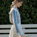 Simple Retro Camisa de cuello alto con ribete de volantes y parches de poliester