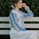 Simple Retro Camisa de cuello alto con ribete de volantes y parches de poliester