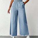 Cottnline pantalones palazzo de tiro alto, sueltos y con bolsillo, de 100% algodon, para primavera y verano