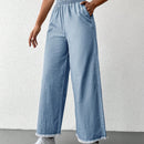Cottnline pantalones palazzo de tiro alto, sueltos y con bolsillo, de 100% algodon, para primavera y verano