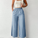 Cottnline pantalones palazzo de tiro alto, sueltos y con bolsillo, de 100% algodon, para primavera y verano