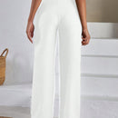 Pantalones de lino con botones a dos caras en la parte delantera para mujeres