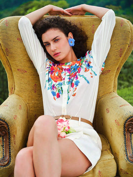 MOTF X MARIA-VICTORIA CHECA BLUSA CON CIERRE DE UN SOLO BOTON CON MANGA LANTERNA CON ESTAMPADO FLORAL
