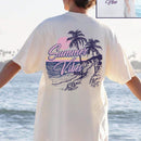 Camiseta casual suelta/ajustada para mujer con patron de arbol de coco y playa, ideal para vacaciones de verano