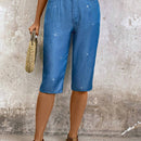 LUNE Pantalones capri plateados recubiertos de imitacion de Jean para mujer
