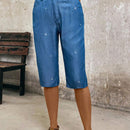 LUNE Pantalones capri plateados recubiertos de imitacion de Jean para mujer
