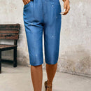 LUNE Pantalones capri plateados recubiertos de imitacion de Jean para mujer