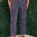 SXY Pantalon largo de parche unico y ajustado en la cintura alta con rayas