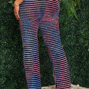 SXY Pantalon largo de parche unico y ajustado en la cintura alta con rayas