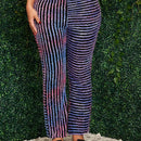 SXY Pantalon largo de parche unico y ajustado en la cintura alta con rayas