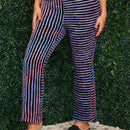 SXY Pantalon largo de parche unico y ajustado en la cintura alta con rayas