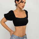 Camisa de burbujas manga corta vacacional y diaria para mujer con tejido arrugado de cuadros y correas cruzadas, sin espalda