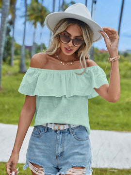 Blusa de mujer de hombros descubiertos sencilla de unicolor para uso diario