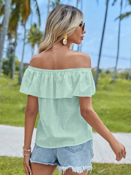 Blusa de mujer de hombros descubiertos sencilla de unicolor para uso diario