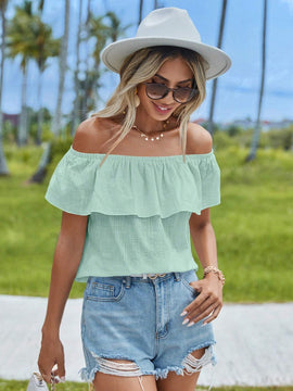 Blusa de mujer de hombros descubiertos sencilla de unicolor para uso diario