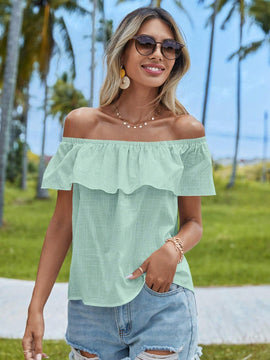 Blusa de mujer de hombros descubiertos sencilla de unicolor para uso diario