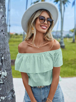 Blusa de mujer de hombros descubiertos sencilla de unicolor para uso diario