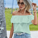 Blusa de mujer de hombros descubiertos sencilla de unicolor para uso diario