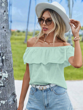Blusa de mujer de hombros descubiertos sencilla de unicolor para uso diario