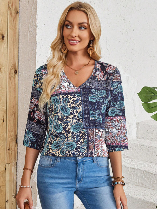 EMERY ROSE Camisa estampada de paisley para tiempo libre de mujer