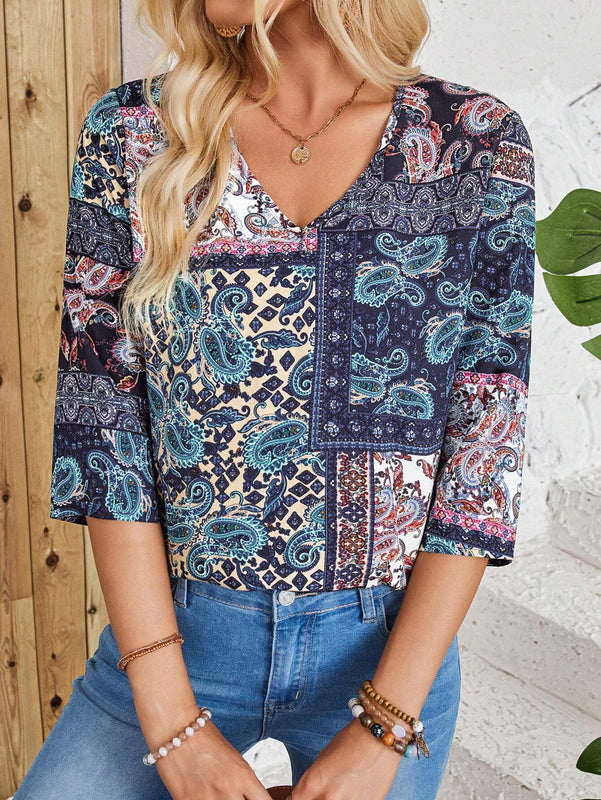EMERY ROSE Camisa estampada de paisley para tiempo libre de mujer