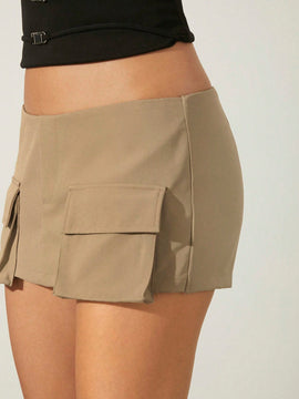 Haute Falda corta tejida solida con bolsillo de carga y pantalones cortos
