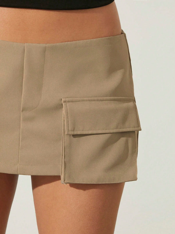 Haute Falda corta tejida solida con bolsillo de carga y pantalones cortos
