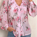 Camisa transparente de gasa para mujer con estampado floral, mangas de linterna y volantes para uso diario, playa, cita romantica, ceremonia de bodas, festival musical de verano