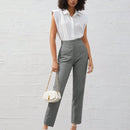 Bizwear pantalones unicolor de cintura alta con corte ajustado para mujer, ideales para uso diario y el trabajo