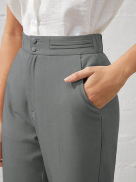 Bizwear pantalones unicolor de cintura alta con corte ajustado para mujer, ideales para uso diario y el trabajo