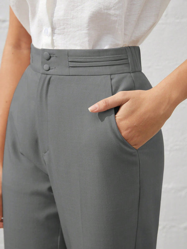 Bizwear pantalones unicolor de cintura alta con corte ajustado para mujer, ideales para uso diario y el trabajo