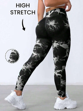 Slayr Pantalones deportivos casuales sencillos de tejido de punto acanalado en tie-dye blanco y negro con forma de Body y cintura alta para mujer - C