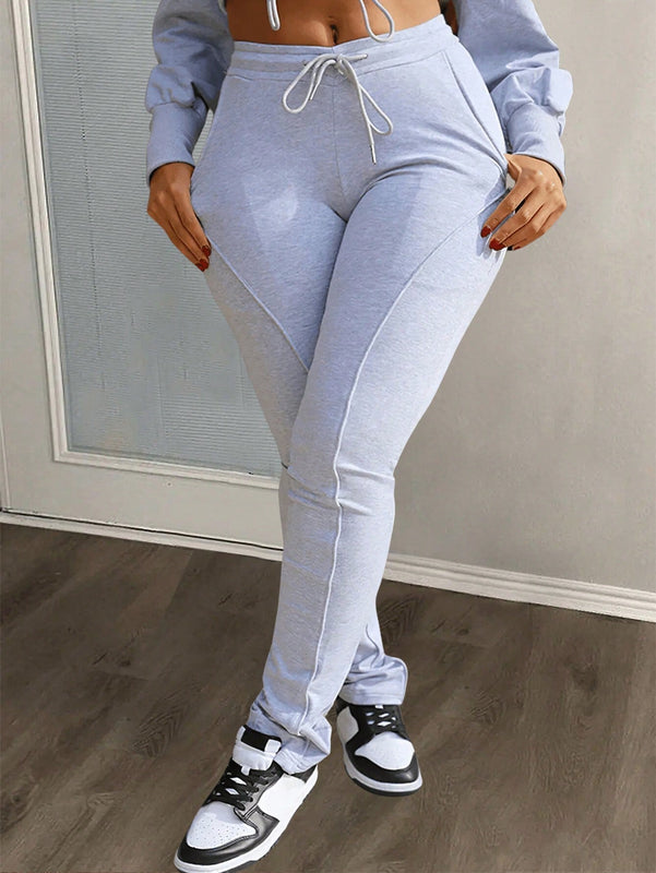 Slayr Pantalones deportivos basicos casuales gris ajustados para mujeres con elastico, cordon, bolsillo, linea divisoria - H