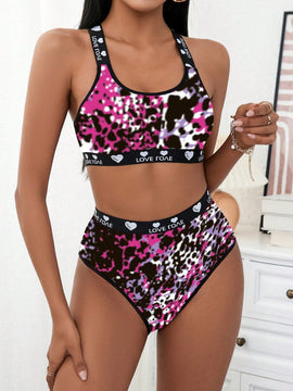 Conjunto de Brasier deportivo de yoga de tirantes con letras multicolores y ultrafino para mujeres, sin ataduras
