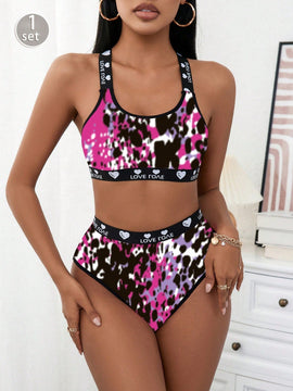 Conjunto de Brasier deportivo de yoga de tirantes con letras multicolores y ultrafino para mujeres, sin ataduras