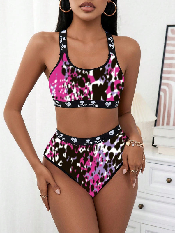 Conjunto de Brasier deportivo de yoga de tirantes con letras multicolores y ultrafino para mujeres, sin ataduras