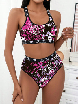 Conjunto de Brasier deportivo de yoga de tirantes con letras multicolores y ultrafino para mujeres, sin ataduras
